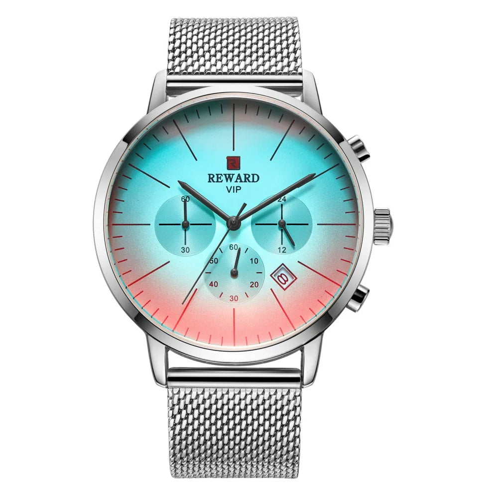 Reward Color Changing Glass Men Watch Luxury Personalized Chronograph Men's Stainless Steel Strap Water Resistant Wrist Watch