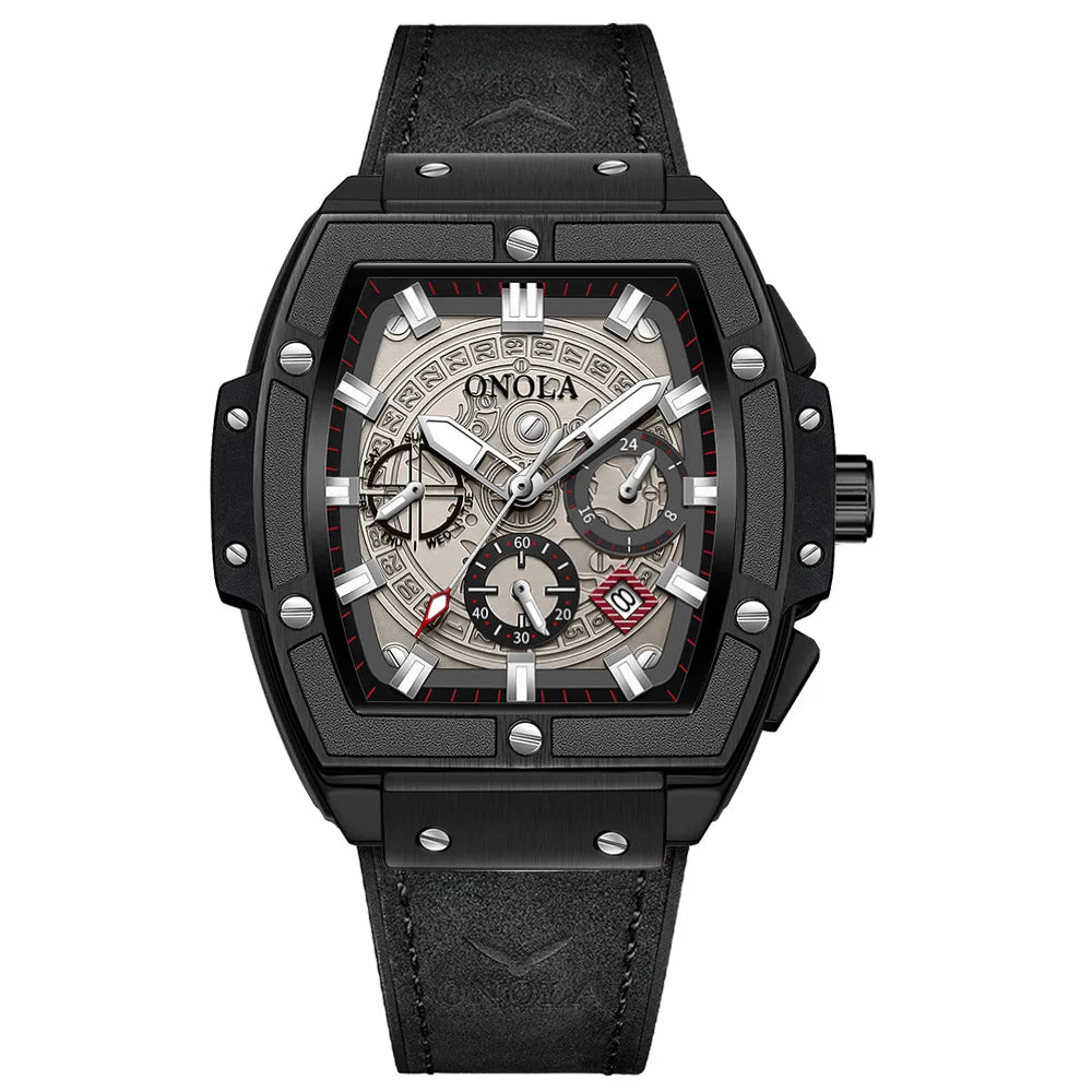 ONOLA 6819 New Design Affordable Man Quartz Watch Creative Real Leather Band Luminous Chronograph Popular Rectangle Sports Watch
