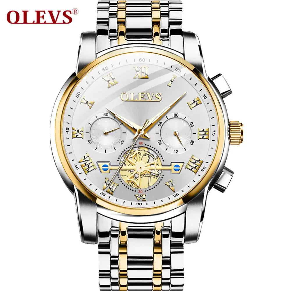 OLEVS 2859 Top 10 Brands Accurate Gents Quartz Watch Excel Stainless Steel Band Water Resist Chrono Luminous Business Wristwatch
