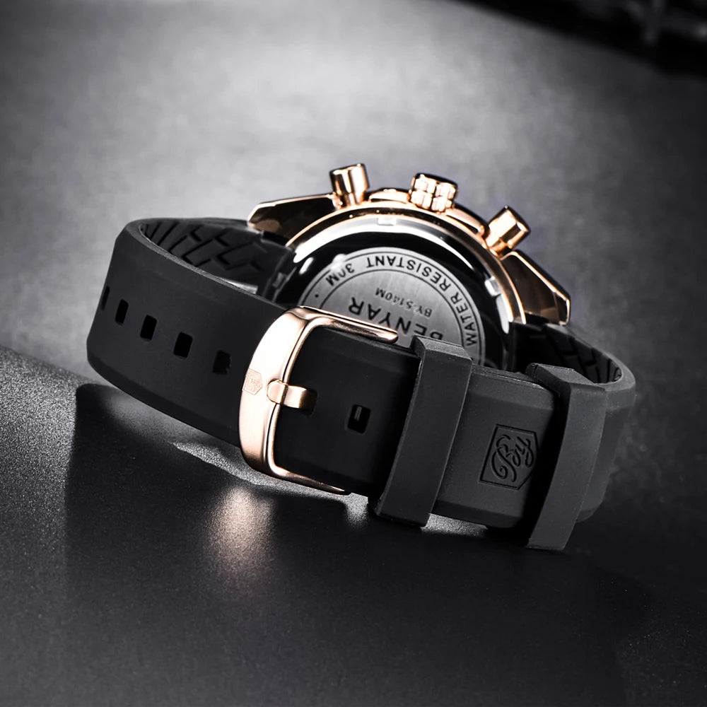 2025 BENYAR By-5140 Brand Men Sport Chronograph Silicone Strap Watches Casual Dress Waterproof Luxury Quartz Watch OEM Watches