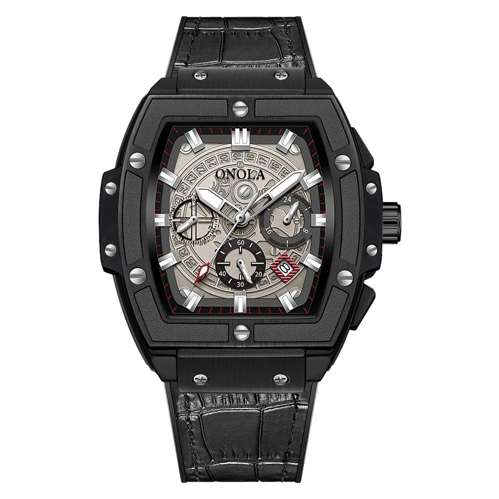 ONOLA 6819 New Design Affordable Man Quartz Watch Creative Real Leather Band Luminous Chronograph Popular Rectangle Sports Watch