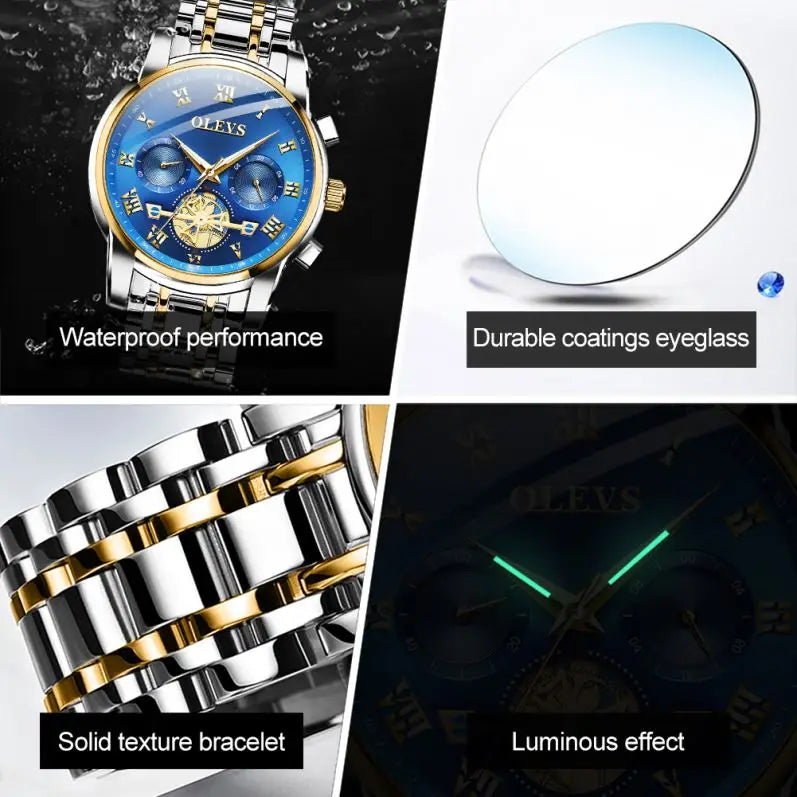 OLEVS 2859 Top 10 Brands Accurate Gents Quartz Watch Excel Stainless Steel Band Water Resist Chrono Luminous Business Wristwatch