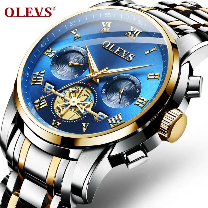 OLEVS 2859 Top 10 Brands Accurate Gents Quartz Watch Excel Stainless Steel Band Water Resist Chrono Luminous Business Wristwatch