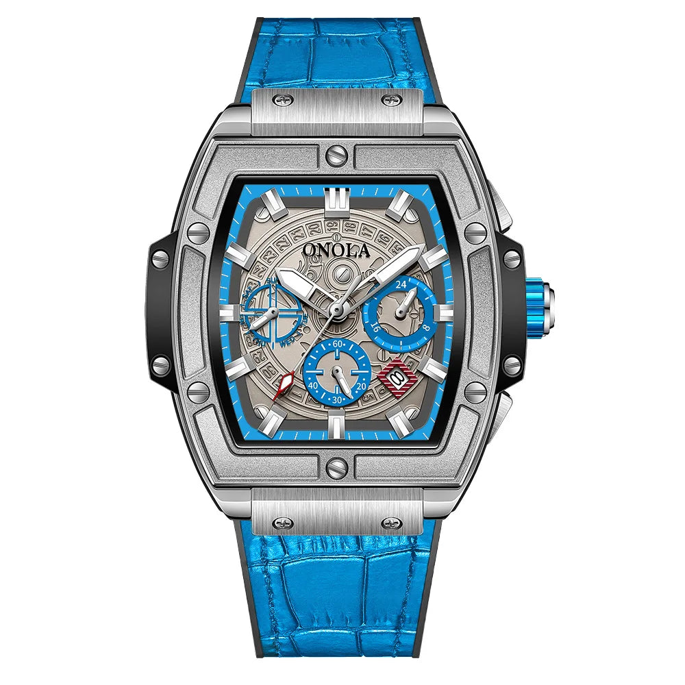 ONOLA 6819 New Design Affordable Man Quartz Watch Creative Real Leather Band Luminous Chronograph Popular Rectangle Sports Watch