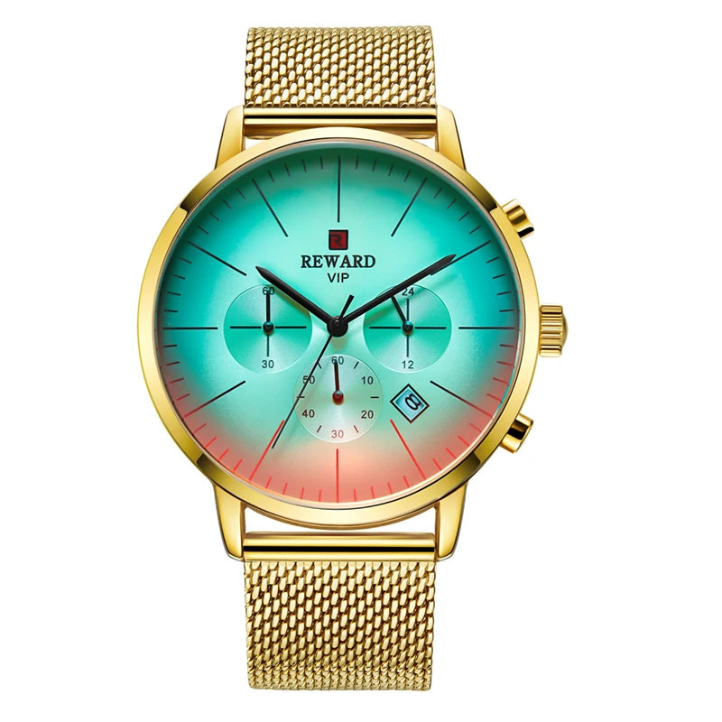 Reward Color Changing Glass Men Watch Luxury Personalized Chronograph Men's Stainless Steel Strap Water Resistant Wrist Watch