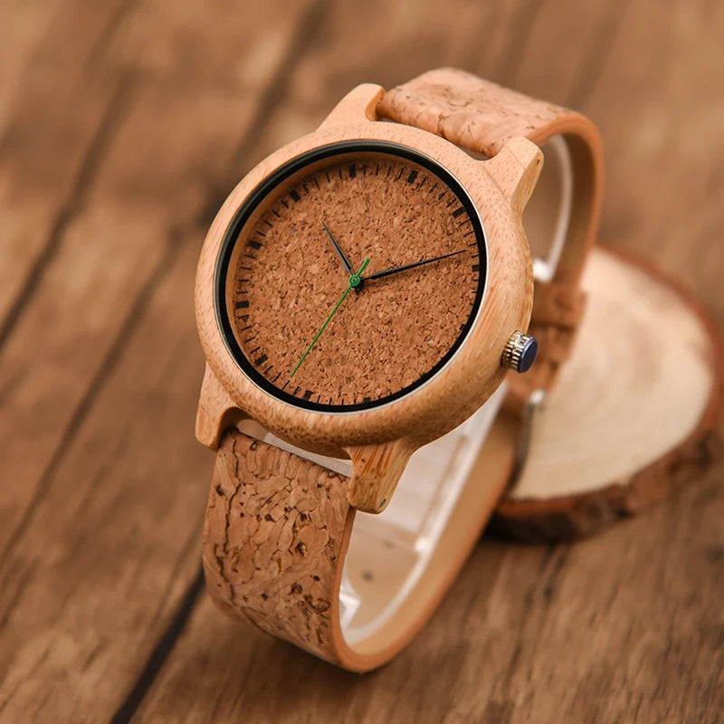 For Luxury Analog Miyota Movement Bamboo Case 40mm Men's Quartz Wristwatch with Leather Strap