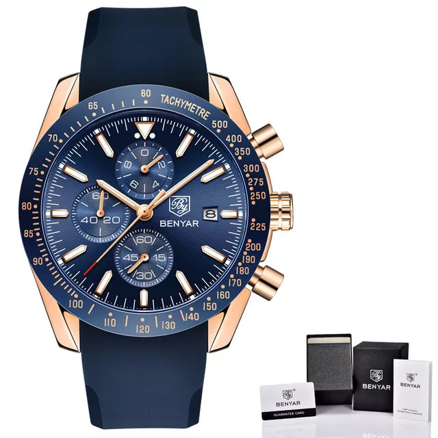 2025 BENYAR By-5140 Brand Men Sport Chronograph Silicone Strap Watches Casual Dress Waterproof Luxury Quartz Watch OEM Watches