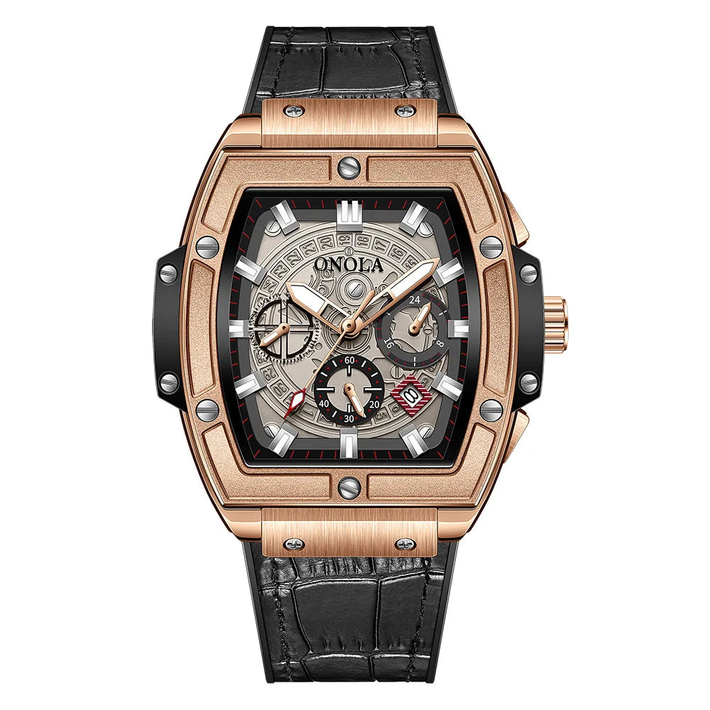 ONOLA 6819 New Design Affordable Man Quartz Watch Creative Real Leather Band Luminous Chronograph Popular Rectangle Sports Watch