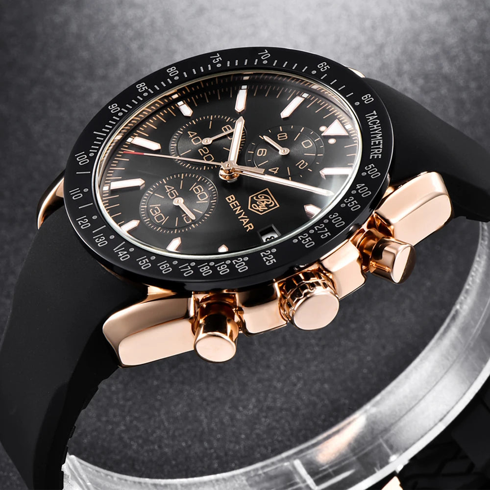 2025 BENYAR By-5140 Brand Men Sport Chronograph Silicone Strap Watches Casual Dress Waterproof Luxury Quartz Watch OEM Watches