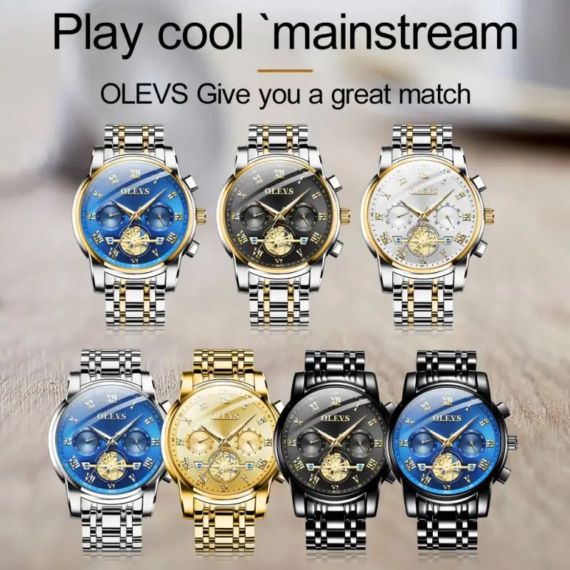 OLEVS 2859 Top 10 Brands Accurate Gents Quartz Watch Excel Stainless Steel Band Water Resist Chrono Luminous Business Wristwatch