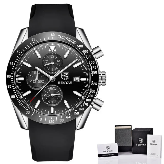 2025 BENYAR By-5140 Brand Men Sport Chronograph Silicone Strap Watches Casual Dress Waterproof Luxury Quartz Watch OEM Watches