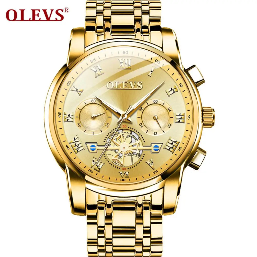 OLEVS 2859 Top 10 Brands Accurate Gents Quartz Watch Excel Stainless Steel Band Water Resist Chrono Luminous Business Wristwatch