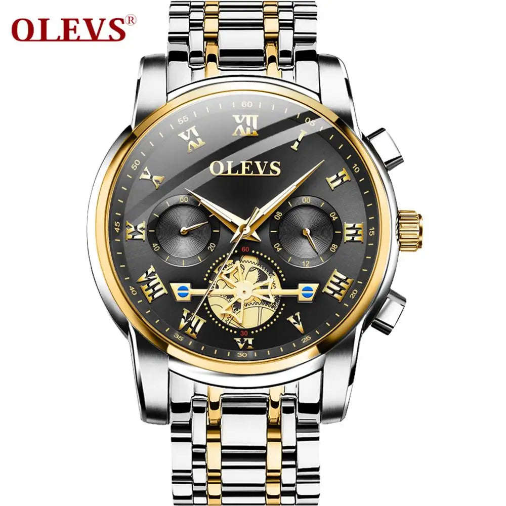 OLEVS 2859 Top 10 Brands Accurate Gents Quartz Watch Excel Stainless Steel Band Water Resist Chrono Luminous Business Wristwatch