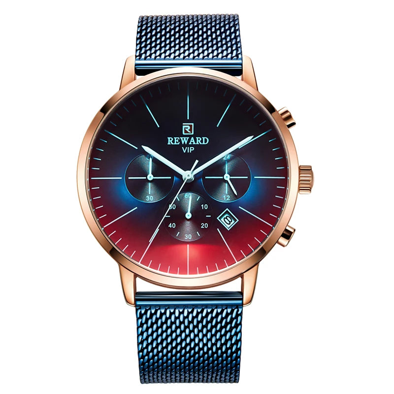 Reward Color Changing Glass Men Watch Luxury Personalized Chronograph Men's Stainless Steel Strap Water Resistant Wrist Watch