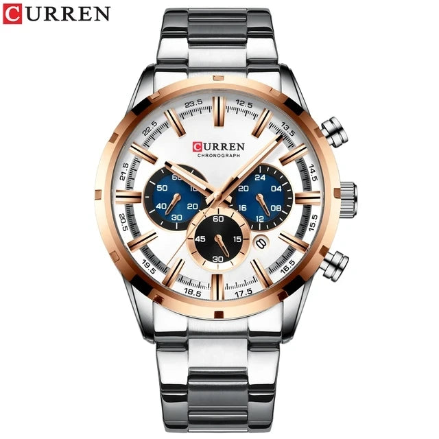 CURREN 8355 Factory Direct New Fashion Watches Reloj Relogio Silver Dials Chronograph Water Resistant Stainless Steel Band Watch