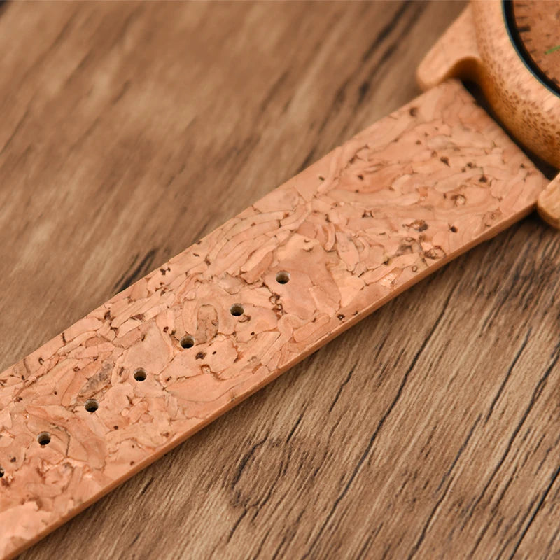 For Luxury Analog Miyota Movement Bamboo Case 40mm Men's Quartz Wristwatch with Leather Strap