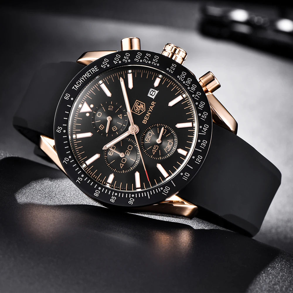 2025 BENYAR By-5140 Brand Men Sport Chronograph Silicone Strap Watches Casual Dress Waterproof Luxury Quartz Watch OEM Watches