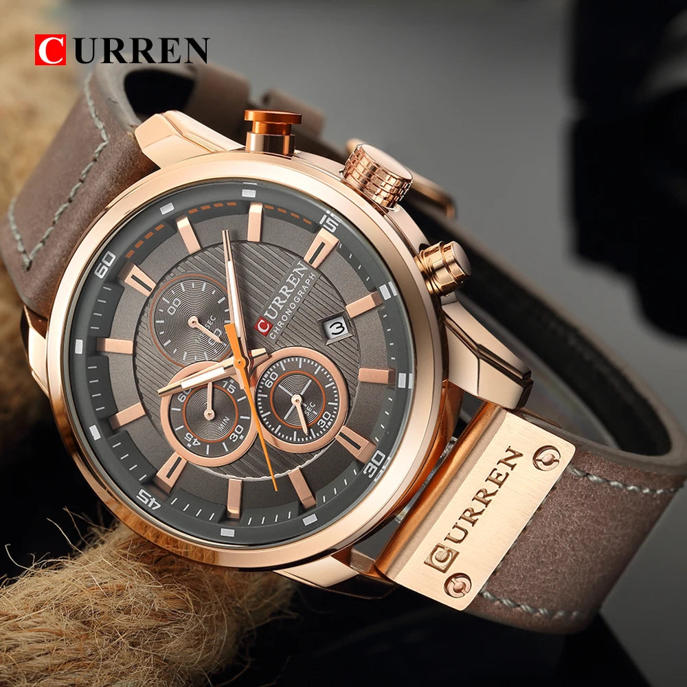 CURREN 8291 Super Blue Boys Quartz Watch Costume Genuine Leather Band 3 Dials Chronograph Luminous Popular Sports Watch Kit