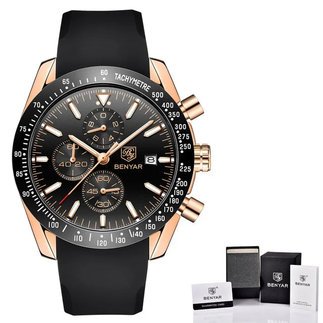 2025 BENYAR By-5140 Brand Men Sport Chronograph Silicone Strap Watches Casual Dress Waterproof Luxury Quartz Watch OEM Watches