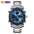 SKMEI 1389 Luxury Silver Gents Timepiece Dual Display Stainless Steel Band Calendar Multi Function Concise Casual Reloj Watch