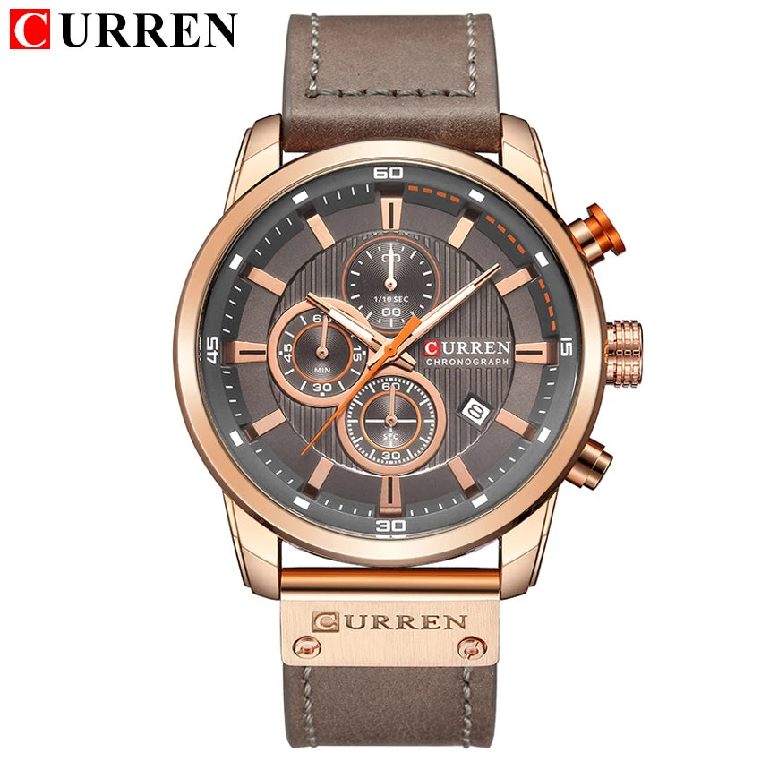 CURREN 8291 Super Blue Boys Quartz Watch Costume Genuine Leather Band 3 Dials Chronograph Luminous Popular Sports Watch Kit