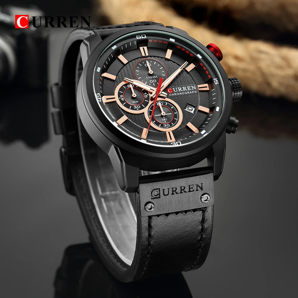 CURREN 8291 Super Blue Boys Quartz Watch Costume Genuine Leather Band 3 Dials Chronograph Luminous Popular Sports Watch Kit