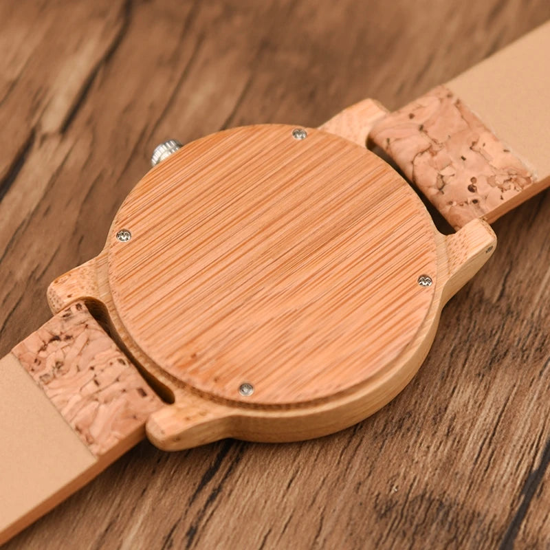 For Luxury Analog Miyota Movement Bamboo Case 40mm Men's Quartz Wristwatch with Leather Strap
