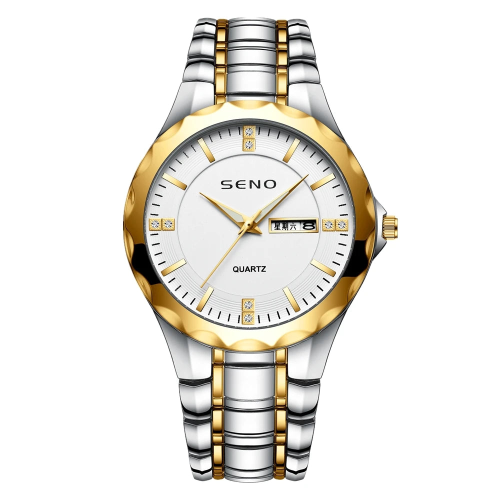 SENO Sport Men's Alloy Stainless Steel Strap Quartz Watch 20mm Band Pointer Dial 40mm 3BAR Water Resistant