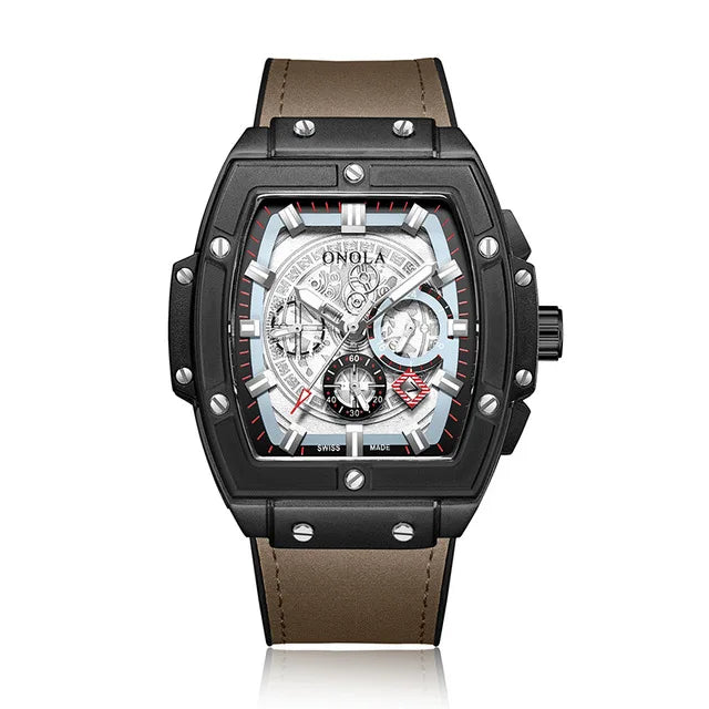 ONOLA 6819 New Design Affordable Man Quartz Watch Creative Real Leather Band Luminous Chronograph Popular Rectangle Sports Watch