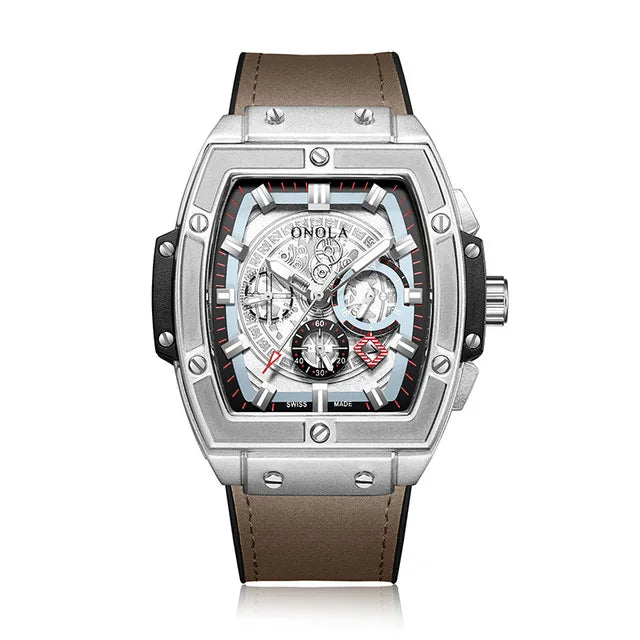 ONOLA 6819 New Design Affordable Man Quartz Watch Creative Real Leather Band Luminous Chronograph Popular Rectangle Sports Watch