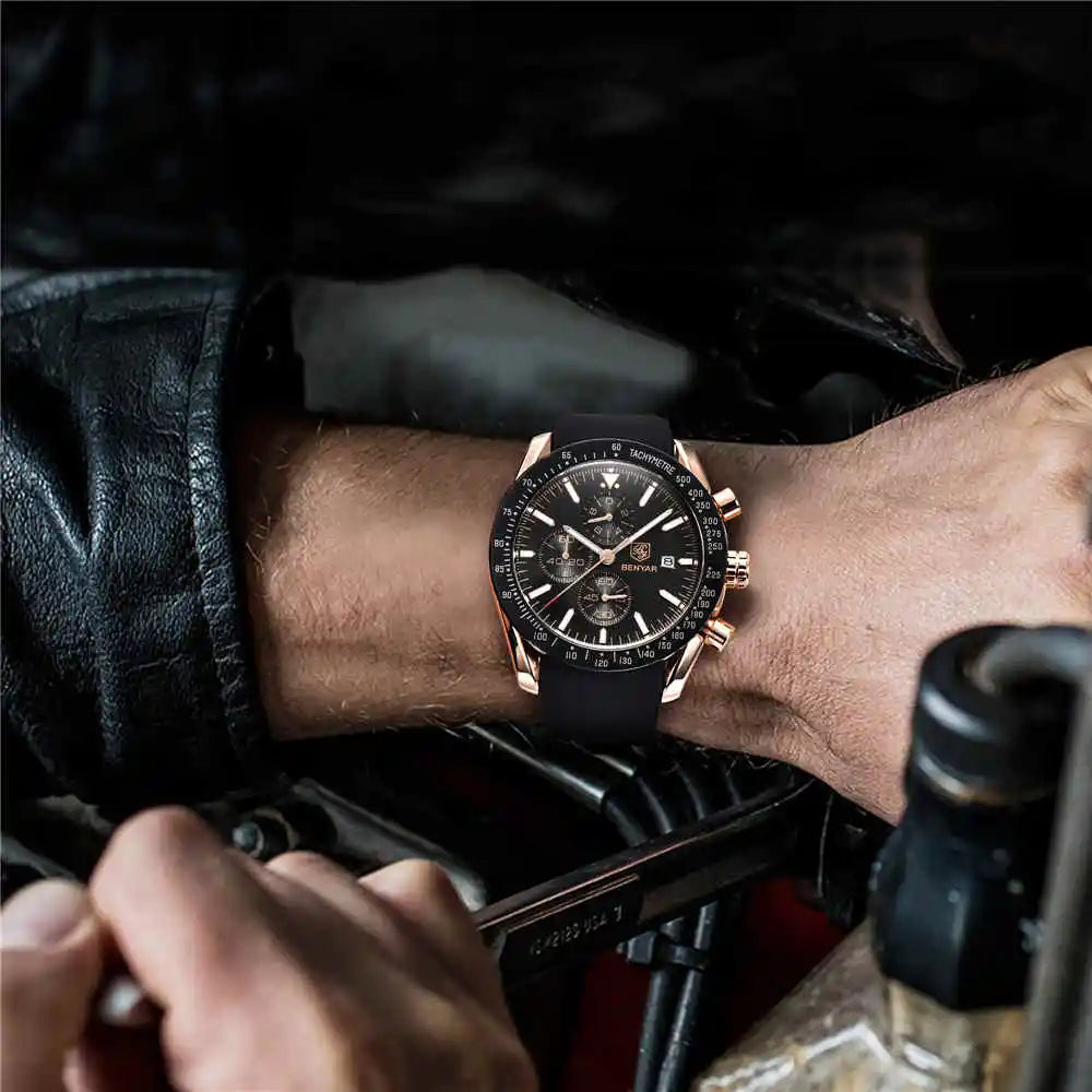 2025 BENYAR By-5140 Brand Men Sport Chronograph Silicone Strap Watches Casual Dress Waterproof Luxury Quartz Watch OEM Watches