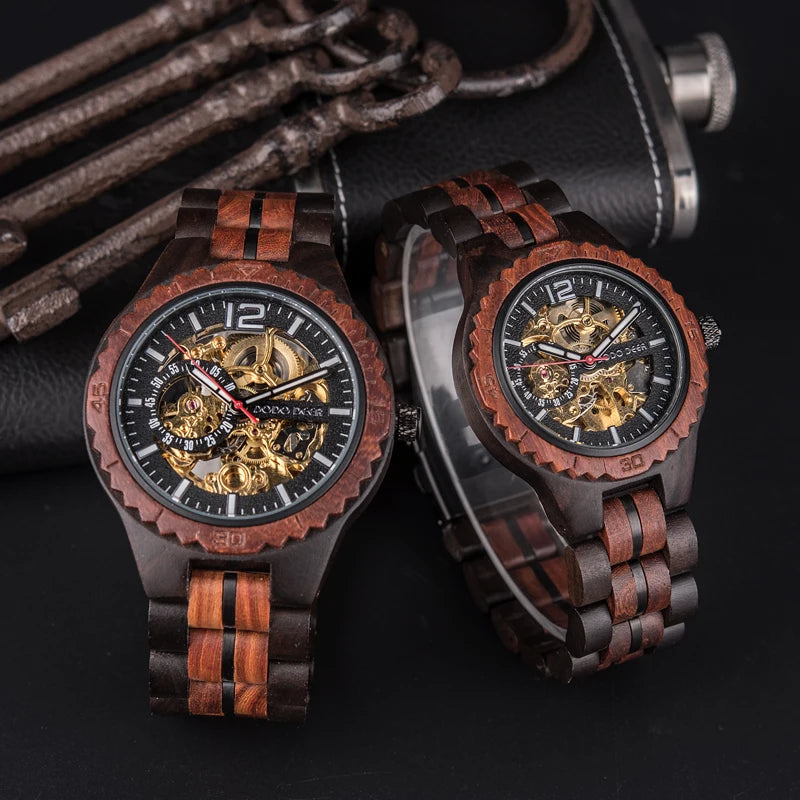 DODO DEER Luxury Brand Mechanical Watch Wood Couple Watches Automatic Custom Logo Pointer 24mm Sapphire Crystal Limited