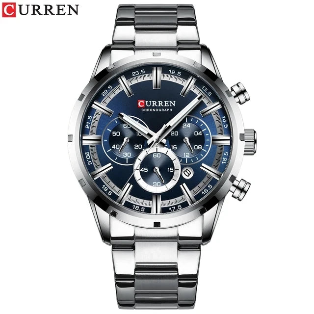 CURREN 8355 Factory Direct New Fashion Watches Reloj Relogio Silver Dials Chronograph Water Resistant Stainless Steel Band Watch