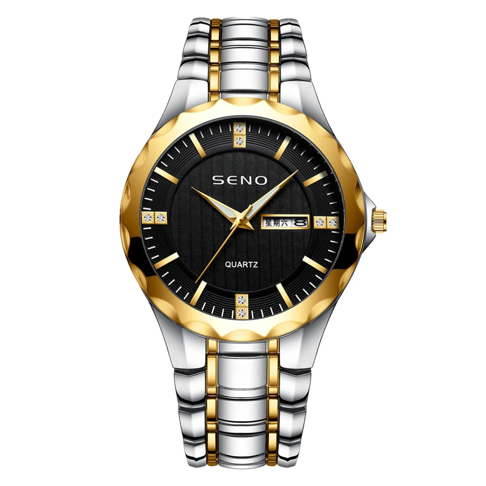 SENO Sport Men's Alloy Stainless Steel Strap Quartz Watch 20mm Band Pointer Dial 40mm 3BAR Water Resistant