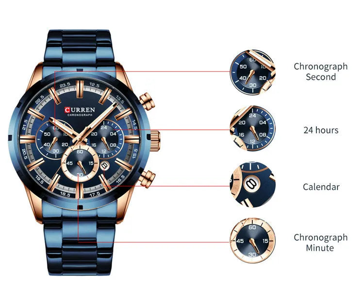 CURREN 8355 Factory Direct New Fashion Watches Reloj Relogio Silver Dials Chronograph Water Resistant Stainless Steel Band Watch