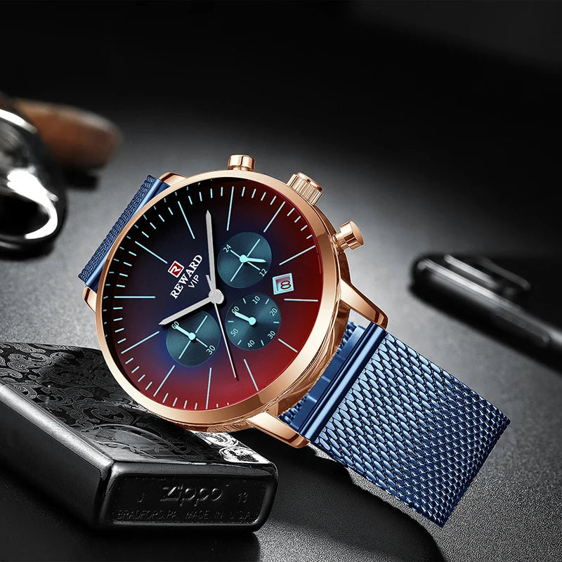 Reward Color Changing Glass Men Watch Luxury Personalized Chronograph Men's Stainless Steel Strap Water Resistant Wrist Watch