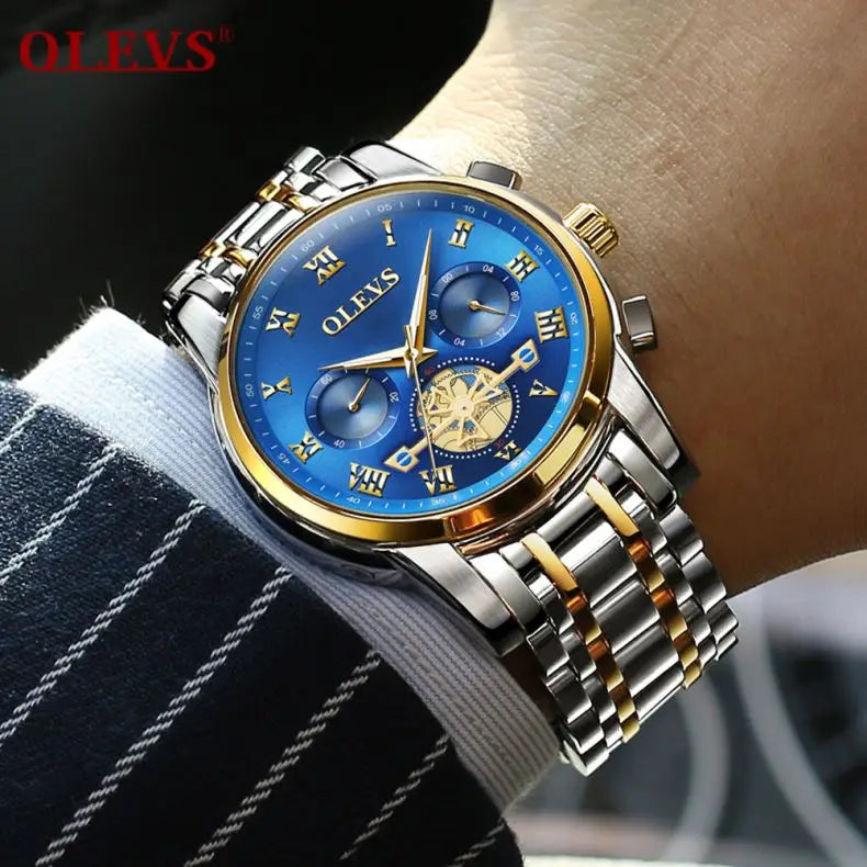 OLEVS 2859 Top 10 Brands Accurate Gents Quartz Watch Excel Stainless Steel Band Water Resist Chrono Luminous Business Wristwatch