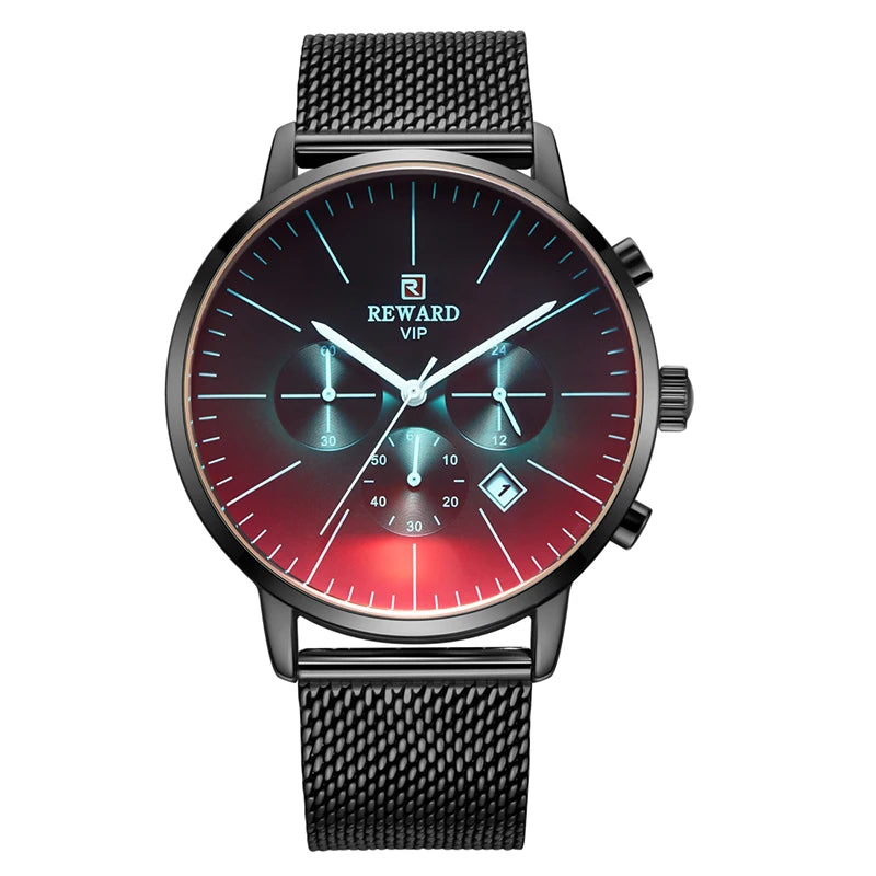 Reward Color Changing Glass Men Watch Luxury Personalized Chronograph Men's Stainless Steel Strap Water Resistant Wrist Watch