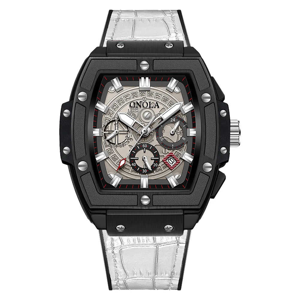 ONOLA 6819 New Design Affordable Man Quartz Watch Creative Real Leather Band Luminous Chronograph Popular Rectangle Sports Watch