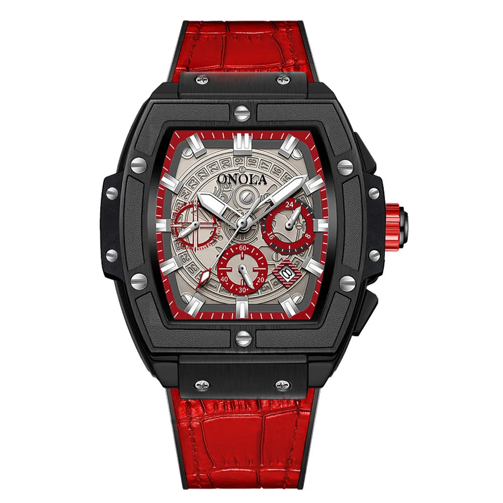 ONOLA 6819 New Design Affordable Man Quartz Watch Creative Real Leather Band Luminous Chronograph Popular Rectangle Sports Watch