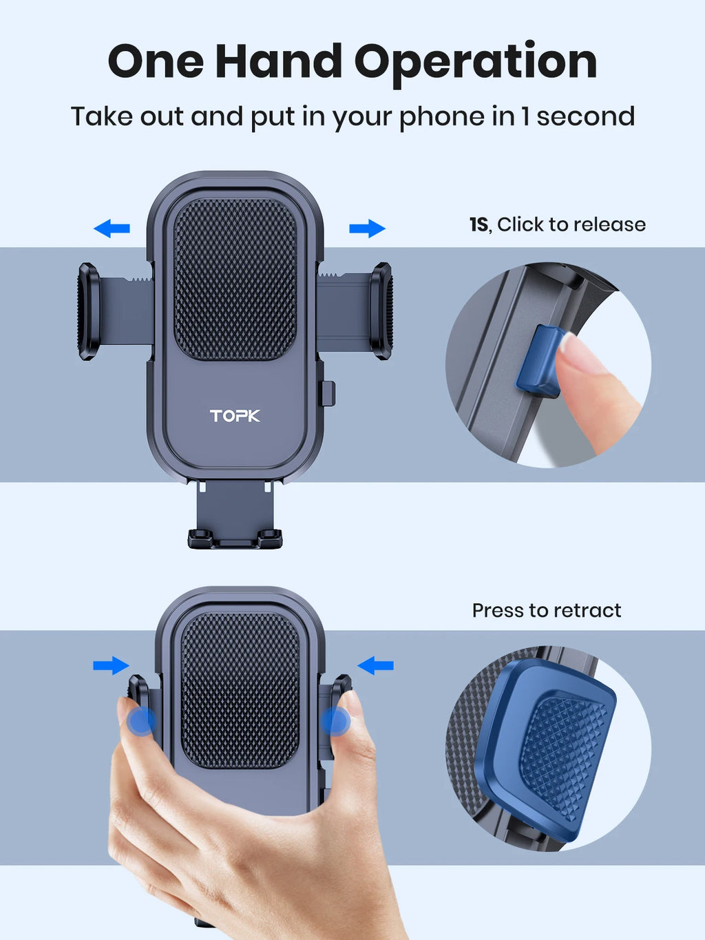 TOPK Car Phone Holder Mount for IPhone[Powerful Suction] Phone Mount for Car Dashboard Car Accessories Automobile for Smartphone