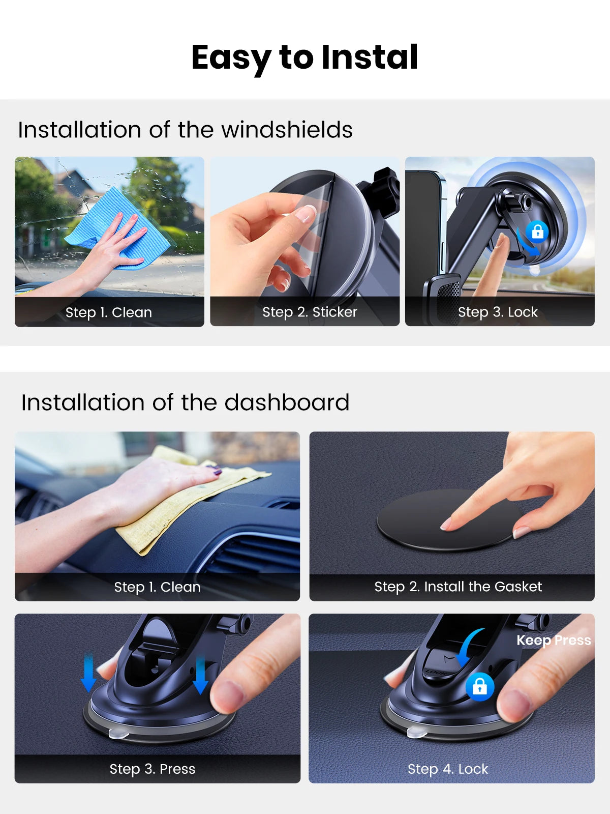 TOPK Car Phone Holder Mount for IPhone[Powerful Suction] Phone Mount for Car Dashboard Car Accessories Automobile for Smartphone