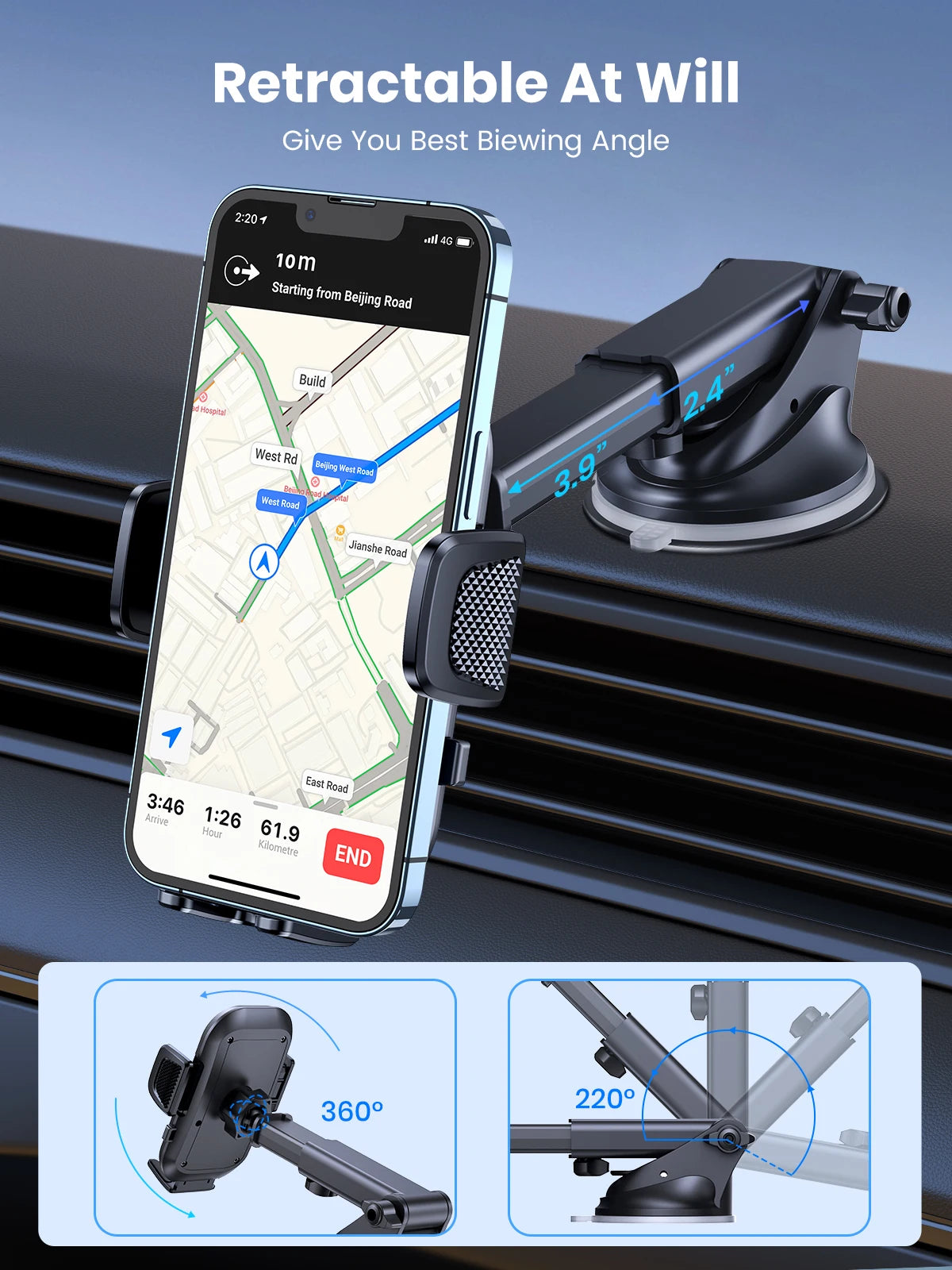 TOPK Car Phone Holder Mount for IPhone[Powerful Suction] Phone Mount for Car Dashboard Car Accessories Automobile for Smartphone