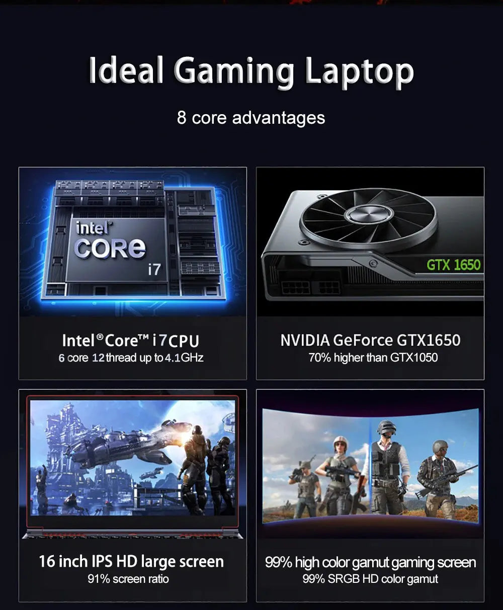 16.1 Inch S6 Gaming Laptop Intel Core i9-13900H RTX4050 6G i7-8750H GTX1650 4G Windows11 RAM Max 64GB DDR4 2TB SSD Fingerprint