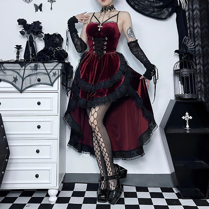 Gothic Velvet High-Low Corset Dress