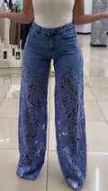 Y2K Lace Flower High-Waist Wide-Leg Jeans