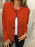 Striped Button Cardigan Cropped Knit Sweater