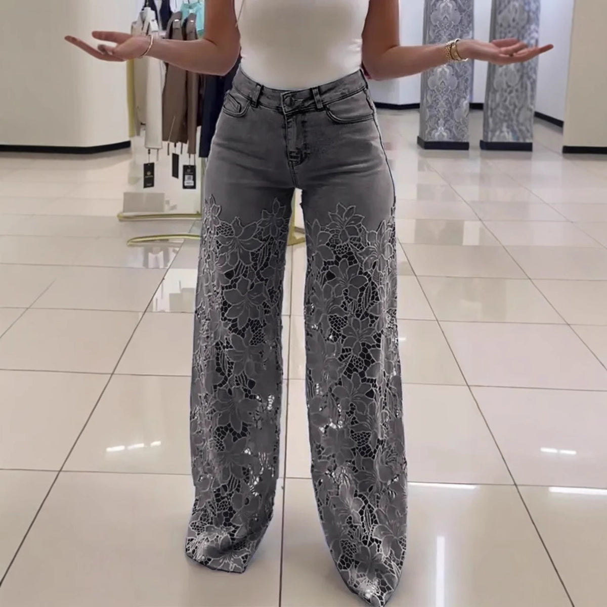 Y2K lace flower jeans alternate
