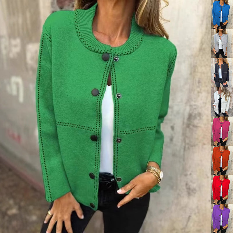 V-neck knit cardigan lifestyle